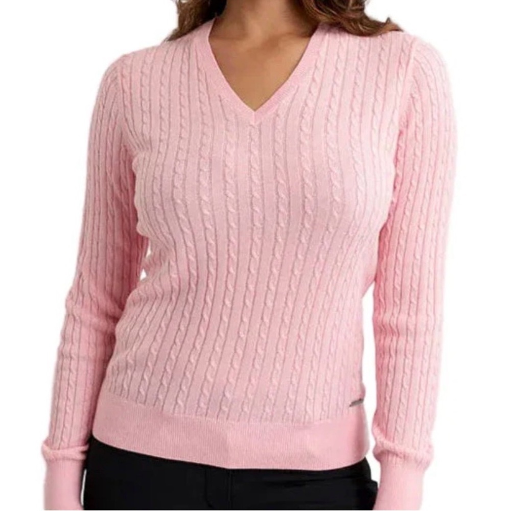 Talbots Pink Cable-Knit V-Neck Sweater